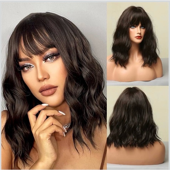 Brown Amber Women Synthetic Wigs With Bangs - Picture 2 of 4